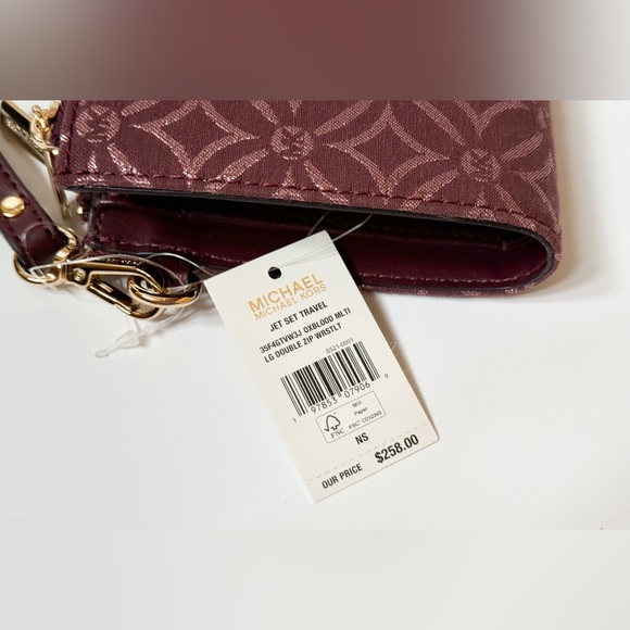 Michael Kors Jet Set Travel Large Double Zip Wallet Graphic Logo Oxblood  Multi - Picture 6 of 10